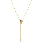 Box Chain CZ Gemstone Lariat Necklace (F10A)