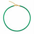 A vibrant green twisted silk cord choker necklace features a polished gold-plated clasp and adjustable extender chain against a clean white background.