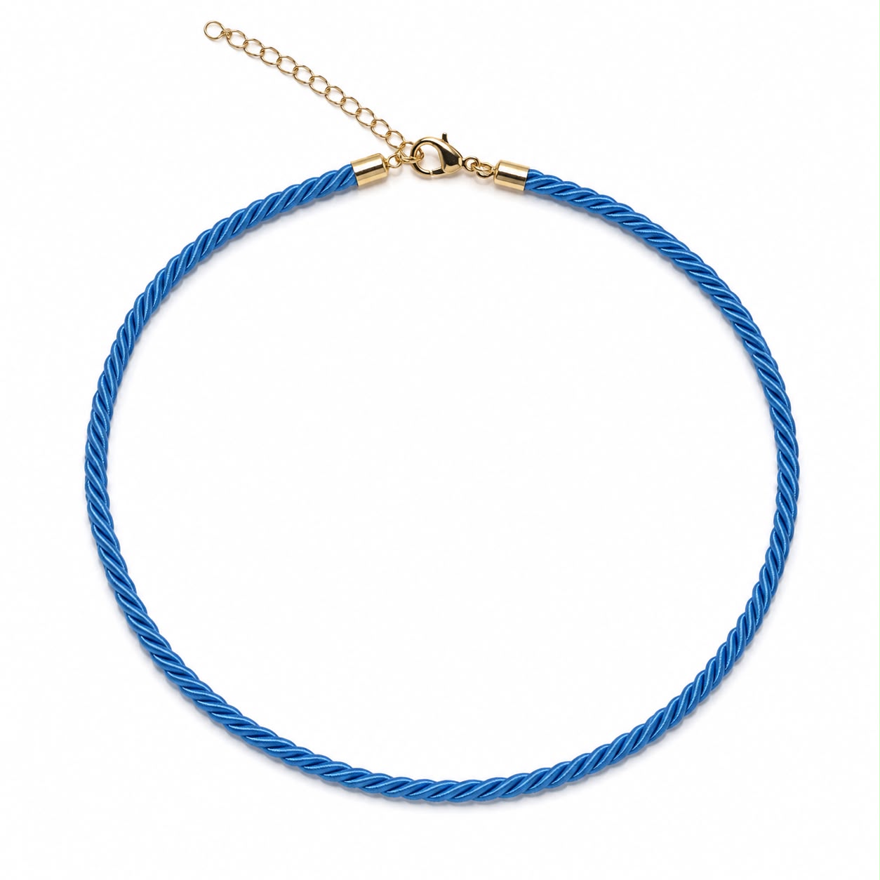 Modern twisted color cord choker necklace featuring 18K Gold Filled hardware and adjustable chain. Lightweight, stylish, and available in multiple colors.