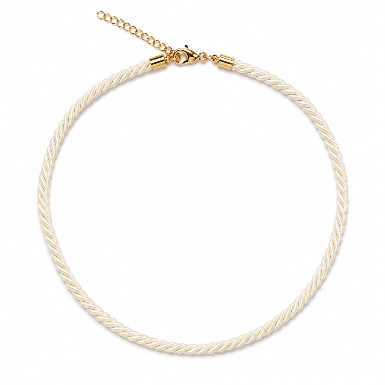 Modern twisted color cord choker necklace featuring 18K Gold Filled hardware and adjustable chain. Lightweight, stylish, and available in multiple colors.