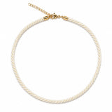 Modern twisted color cord choker necklace featuring 18K Gold Filled hardware and adjustable chain. Lightweight, stylish, and available in multiple colors.