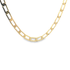 A polished yellow gold paperclip chain necklace gleams against a clean white background.