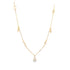 A delicate gold chain necklace sparkles with multiple bezel-set diamond station charms against a clean white background.
