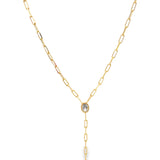 CZ Gemstone 2mm Paperclip Lariat Necklace (G93)