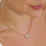 Bead Link Chain Round CZ Diamond Gemstone Charm Necklace (H267)