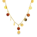 Rolo and Bar Link Chain Brown Aventurine Bead and Disc Drop Charm Necklace