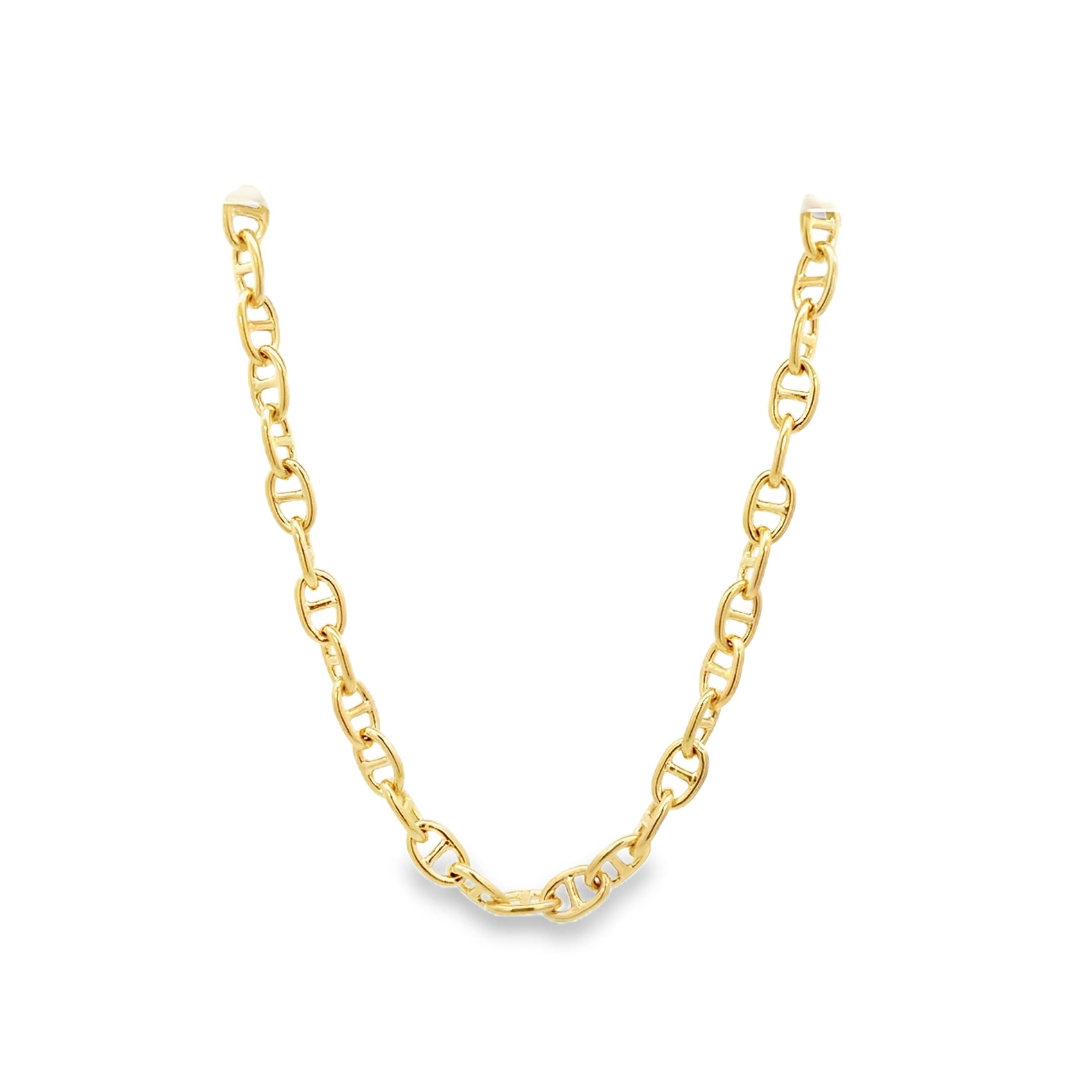 Gold chain necklace on a white background
