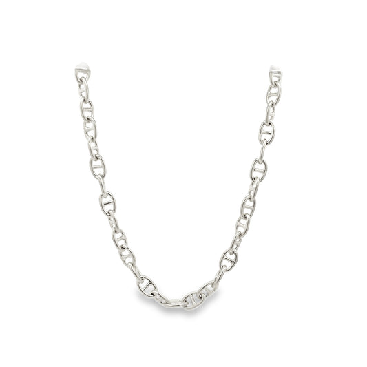 Silver chain necklace on a white background