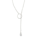 Elegant cable chain lariat necklace with circle detail and drop pendant. Minimalist Y necklace available in gold or silver. Perfect for layering or everyday wear.