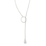 Elegant cable chain lariat necklace with circle detail and drop pendant. Minimalist Y necklace available in gold or silver. Perfect for layering or everyday wear.