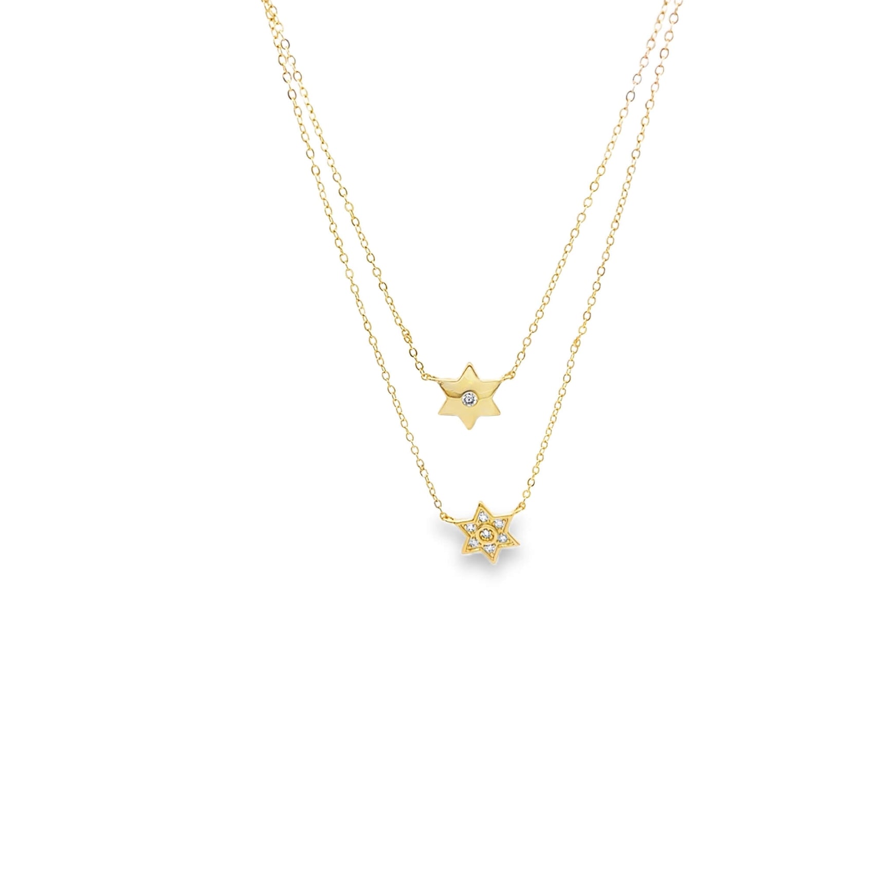 Gold star-shaped necklace on a white background