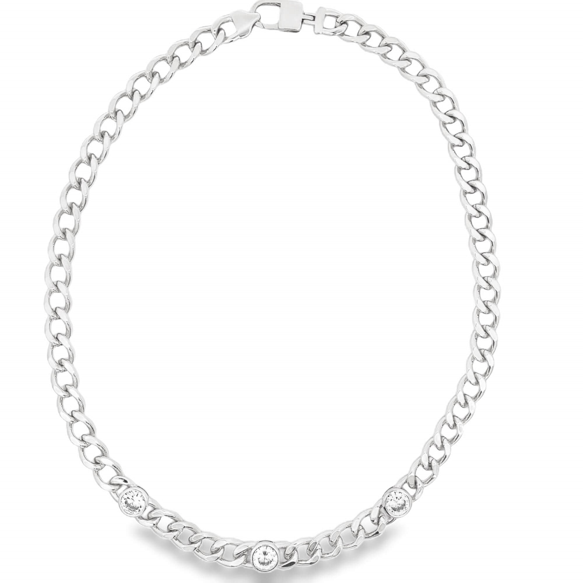 Triple CZ Gemstone Cuban Link Necklace (H279/I130A)