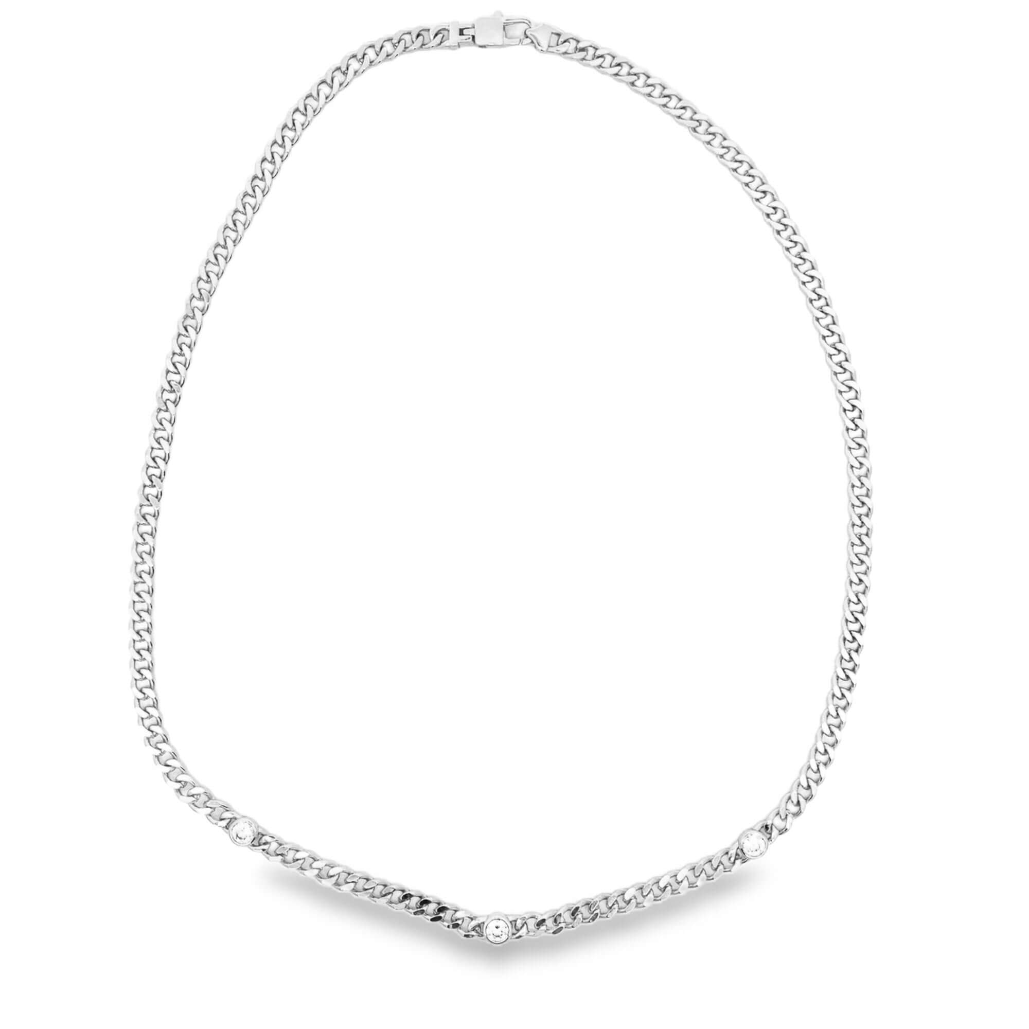 Thin Triple CZ Gemstone Cuban Link Necklace (H282/I428A)