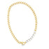 A gold chain necklace features a section of sparkling diamond crystals near its clasp.