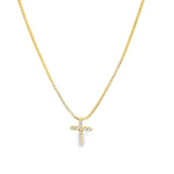 Dainty CZ Pave Cross Pendant Box Chain Necklace (F238A)