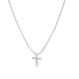 Dainty CZ Pave Cross Pendant Box Chain Necklace (F238A)