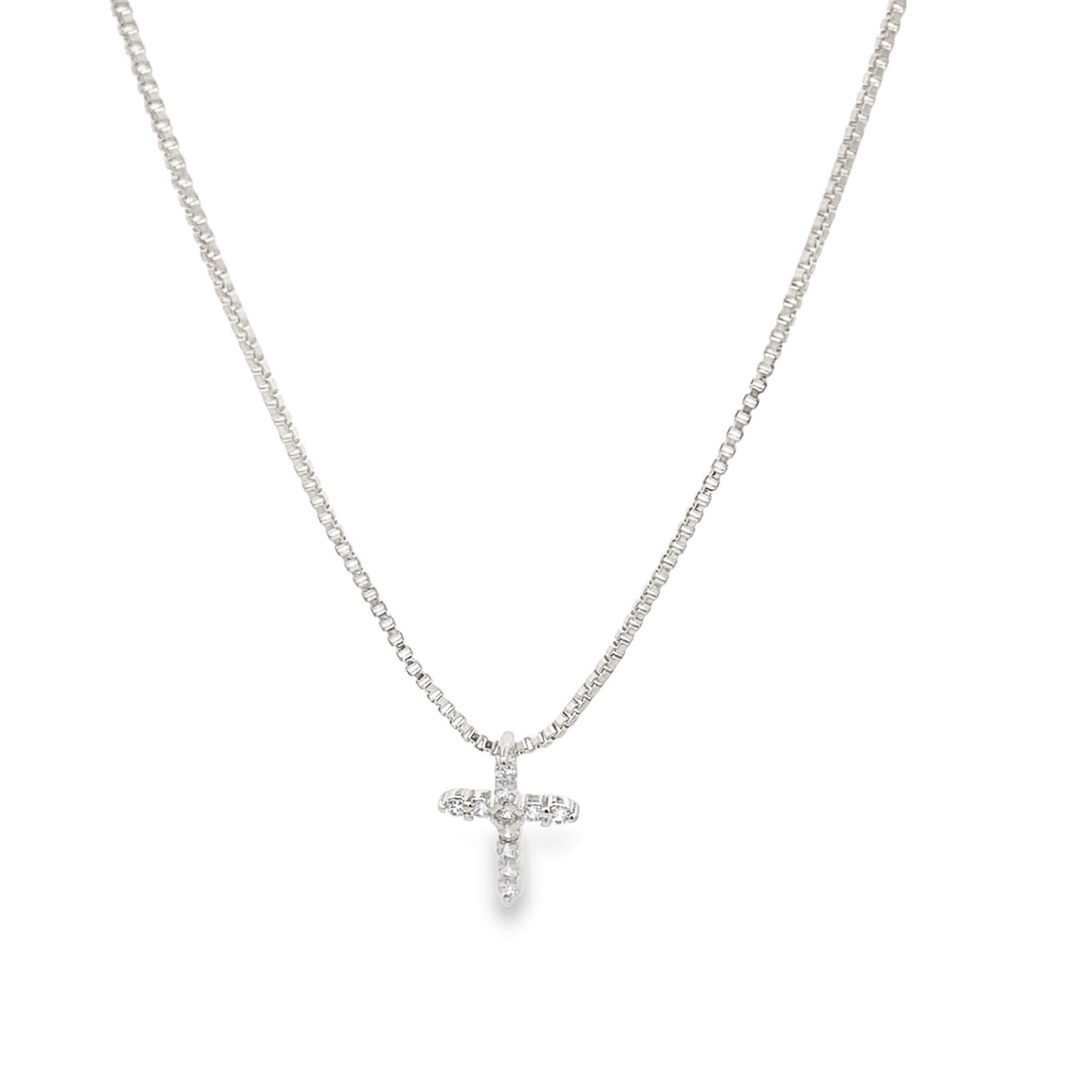 Dainty CZ Pave Cross Pendant Box Chain Necklace (F238A)