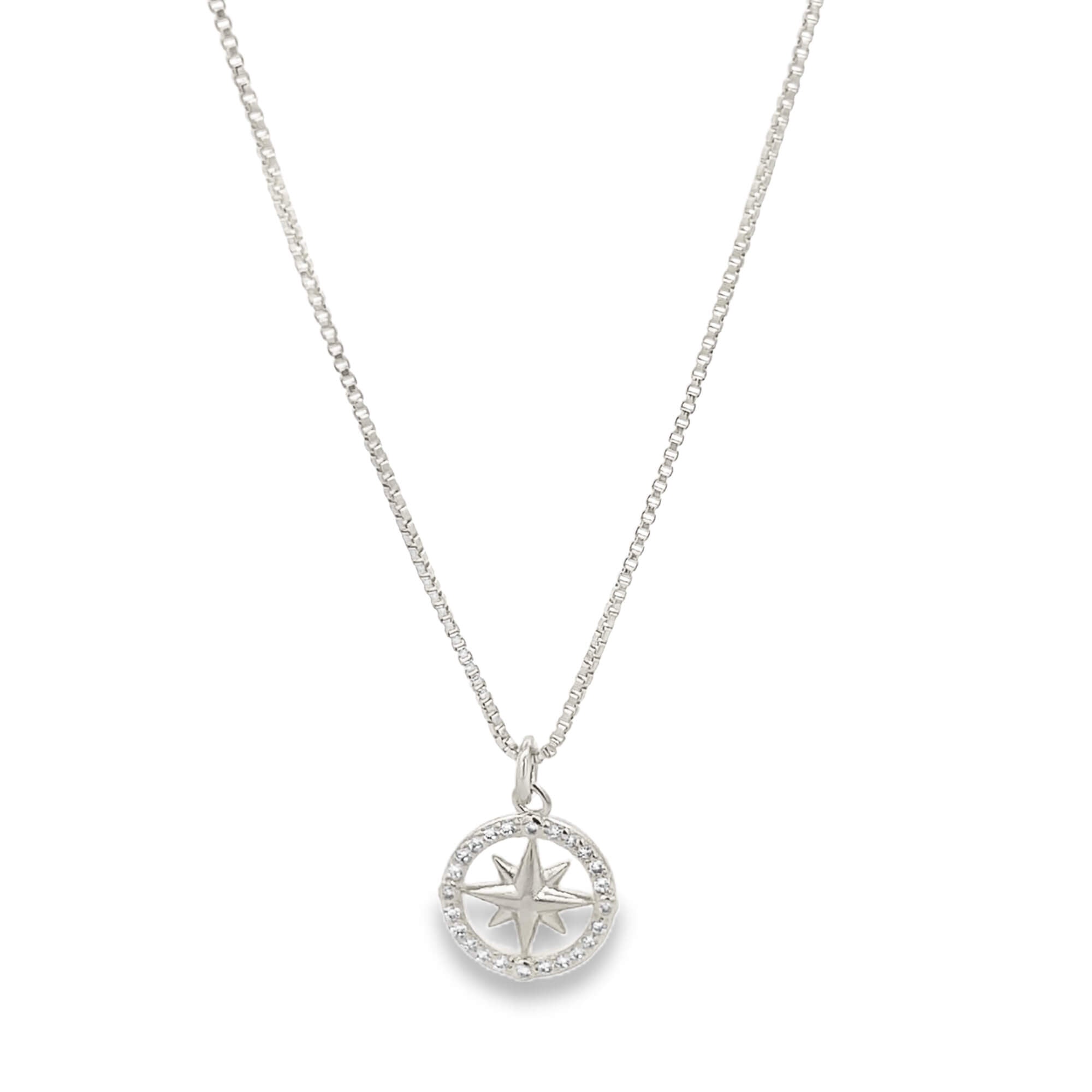 Silver necklace with a star pendant on a white background