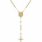 Elegant Saint Jude rosary necklace crafted in 18K gold filled finish with CZ accents and cross pendant. A timeless Catholic-inspired lariat necklace perfect for everyday wear and meaningful gifting.