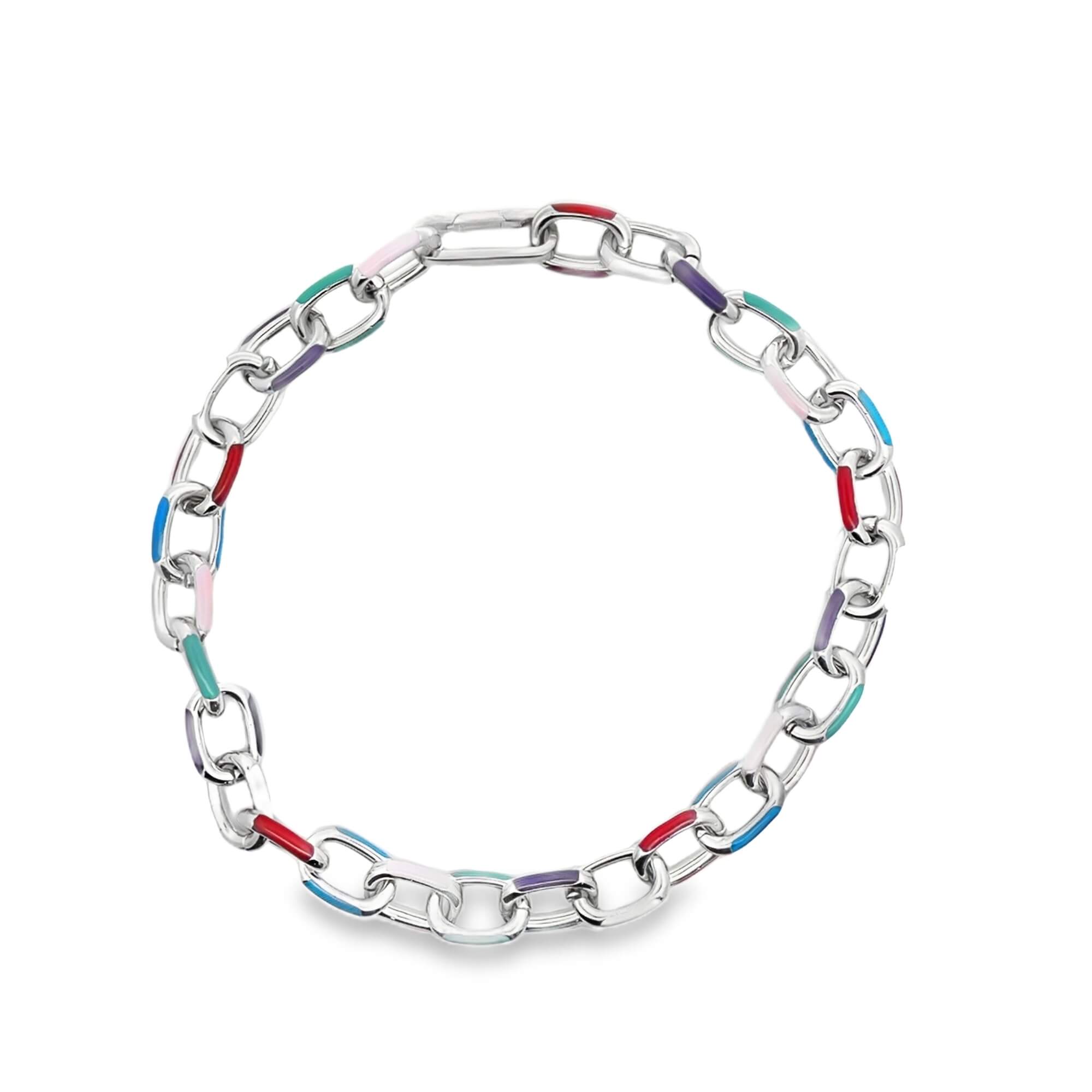 Chunky Multicolor Enamel Paperclip Link Necklace (F268A/I51)