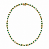 Elegant 3mm CZ tennis necklace with alternating colored and clear bezel stones. Available in gold filled and silver-tone finishes. Perfect for layering or everyday luxury styling.