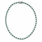 Elegant 3mm CZ tennis necklace with alternating colored and clear bezel stones. Available in gold filled and silver-tone finishes. Perfect for layering or everyday luxury styling.