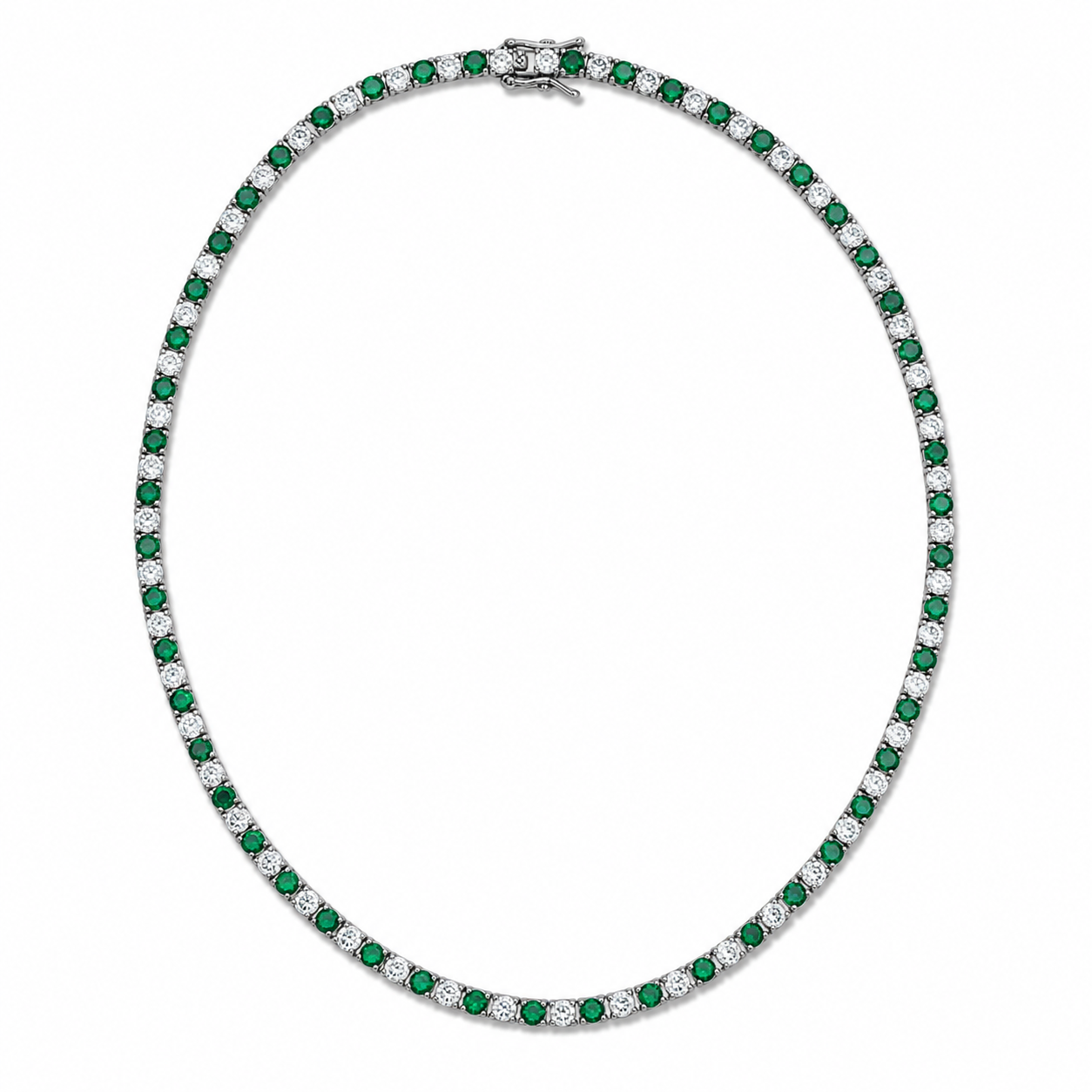 Elegant 3mm CZ tennis necklace with alternating colored and clear bezel stones. Available in gold filled and silver-tone finishes. Perfect for layering or everyday luxury styling.