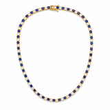 Elegant 3mm CZ tennis necklace with alternating colored and clear bezel stones. Available in gold filled and silver-tone finishes. Perfect for layering or everyday luxury styling.