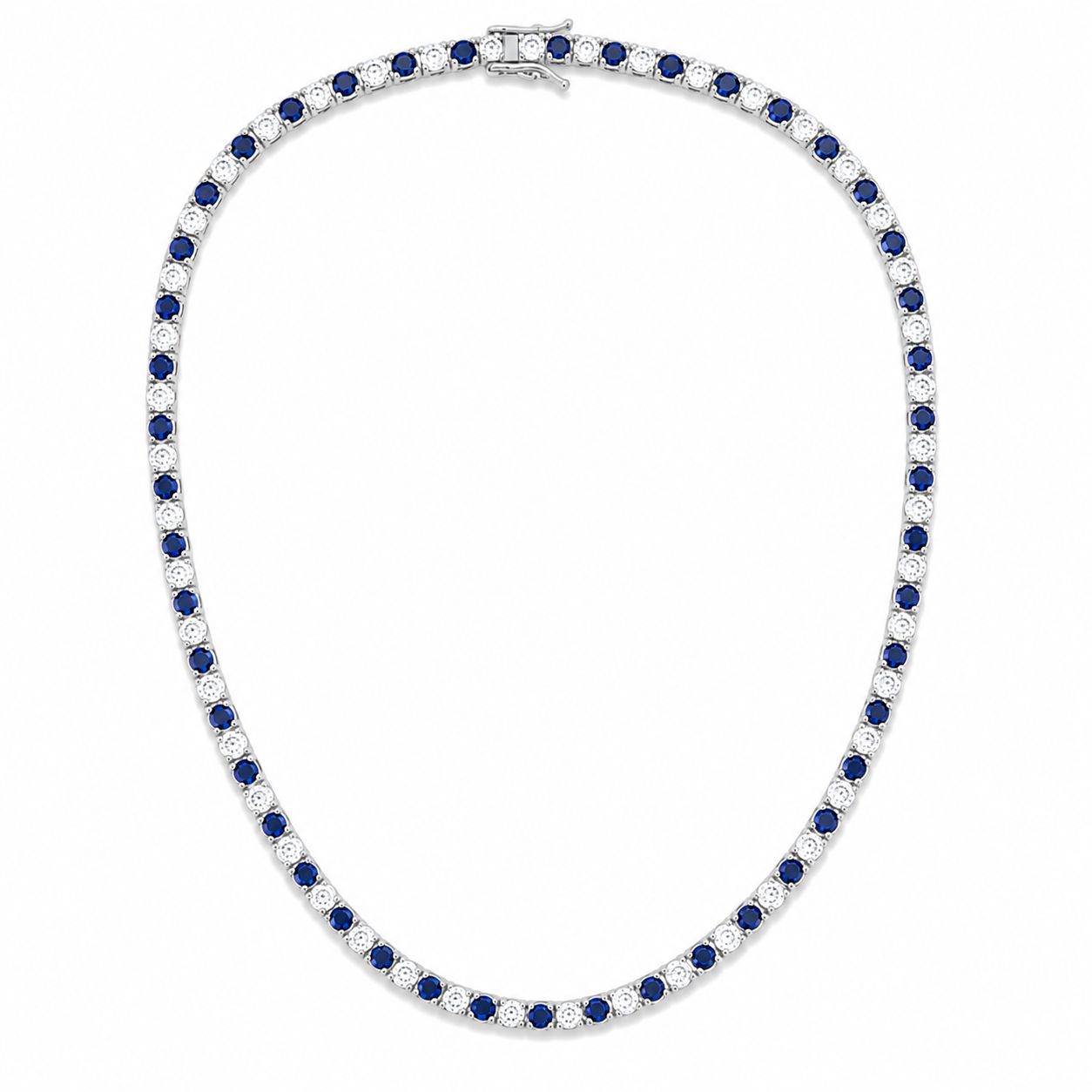 Elegant 3mm CZ tennis necklace with alternating colored and clear bezel stones. Available in gold filled and silver-tone finishes. Perfect for layering or everyday luxury styling.