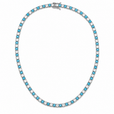 Elegant 3mm CZ tennis necklace with alternating colored and clear bezel stones. Available in gold filled and silver-tone finishes. Perfect for layering or everyday luxury styling.