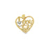 A gold and white gold heart-shaped pendant features the cut-out words "I love you" alongside a detailed rose flower at the bottom.