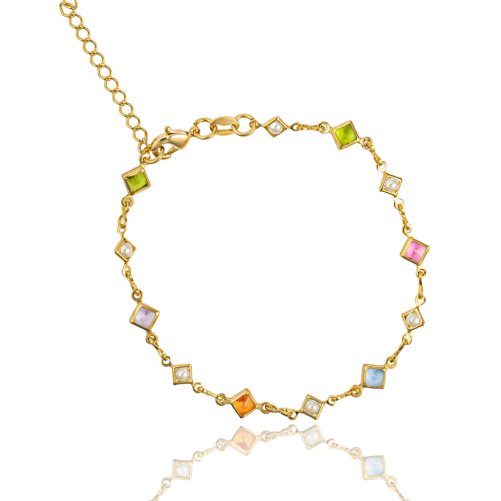 Diamond Frame Pearl and Enamel Stone Infinity Link Necklace (H266/I292A)