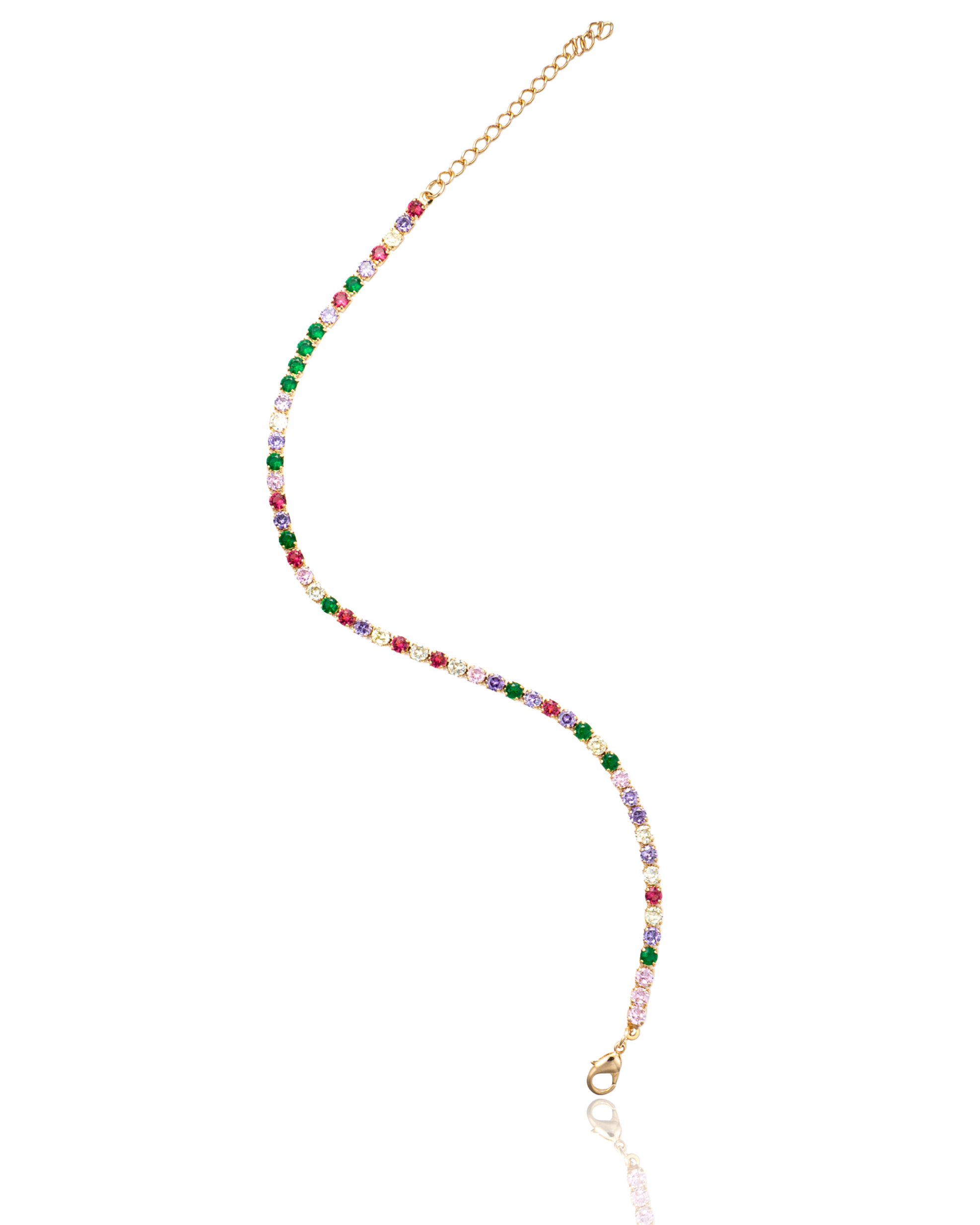 Tennis Chain With Round Multi-color CZ Cubic Zirconia Stones (G209B)(I437)