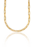 A glamorous gold paperclip chain necklace sparkles with pavé diamonds on alternating links against a clean white background.