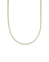 A delicate gold tennis necklace features a continuous line of sparkling mint green cubic zirconia stones.