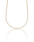 A glittering gold tennis necklace with sparkling diamonds drapes gracefully against a clean white background, reflecting softly below.