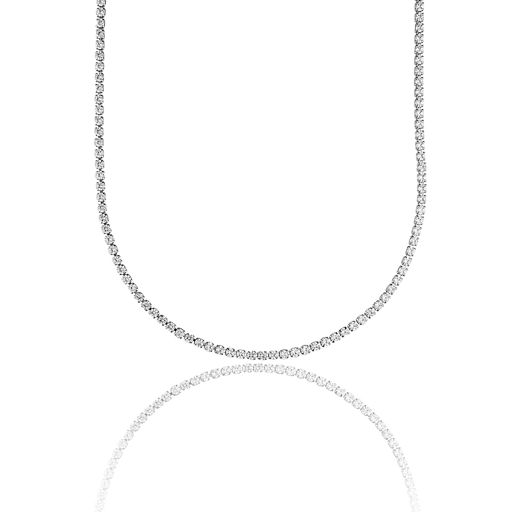 1mm Tennis Necklace Choker With Round Clear Cubic Zirconia Stones (H46)