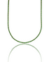A luxurious gold tennis necklace sparkles with vibrant green emerald stones against a clean white background, reflecting its brilliance below.