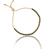 Adjustable Box Chain Bracelet With Round Clear CZ Stones (I140)