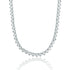 A stunning silver heart-shaped tennis necklace sparkles against a clean white background.