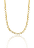 A dazzling gold heart tennis necklace sparkles with alternating heart-cut cubic zirconia stones against a clean white background.