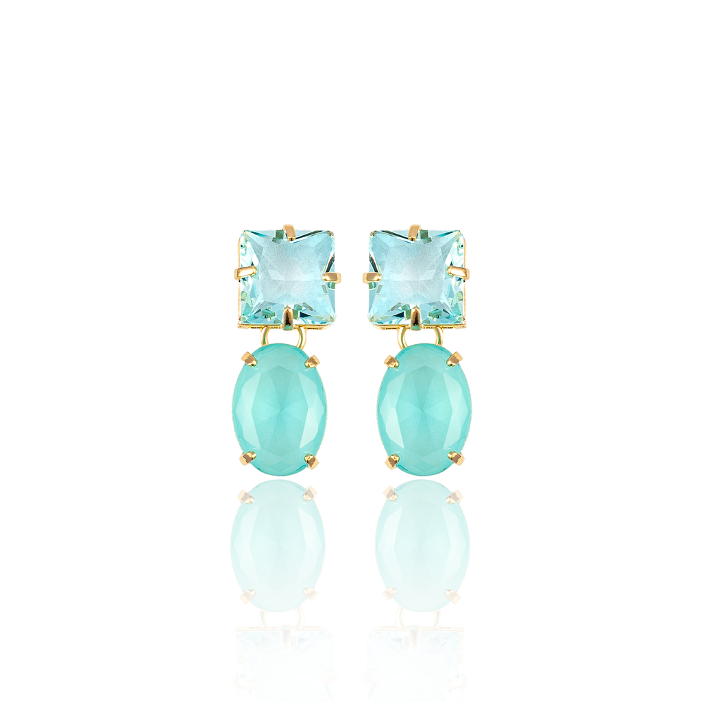 Colored Zirconia Stone With Synthetic Natural Stone Dangle Drop Stud Earrings