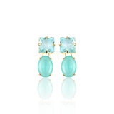 Colored Zirconia Stone With Synthetic Natural Stone Dangle Drop Stud Earrings
