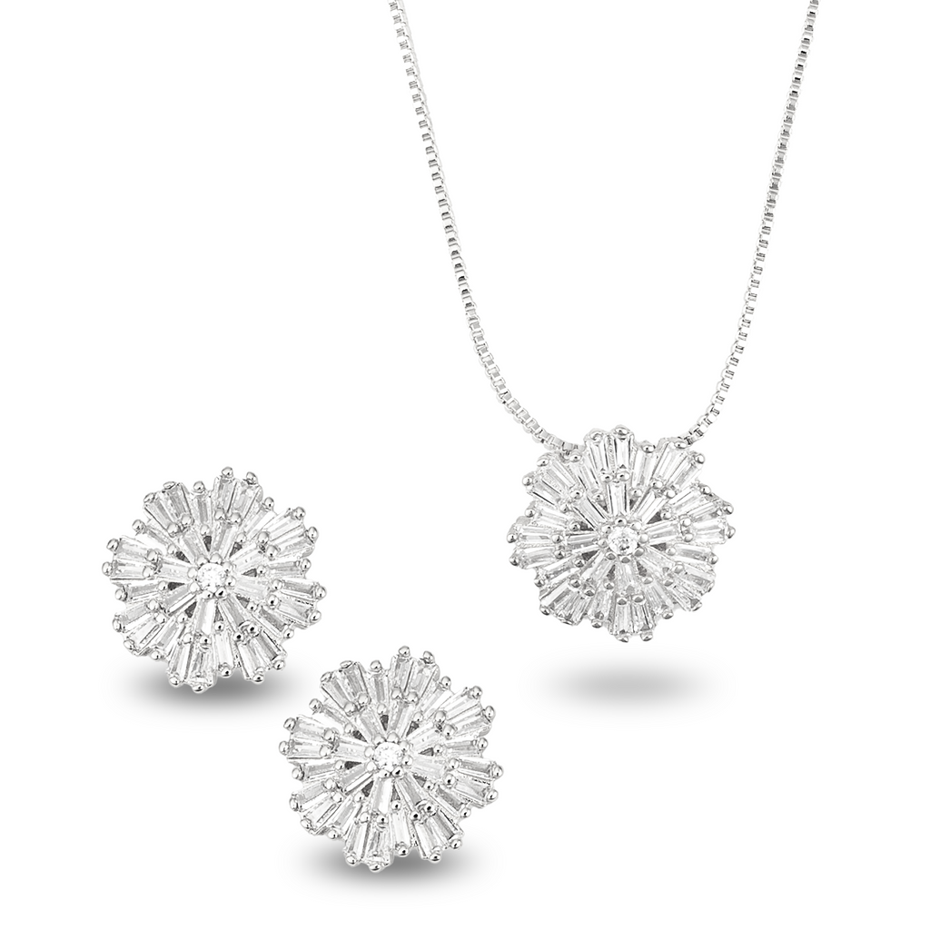 CZ Snowflake Charm Necklace & Stud Earrings Set (G226)