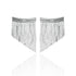 A pair of elegant sterling silver fringe earrings dangles against a clean white background.