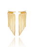 A pair of elegant gold fringe chain drop earrings displays a cascading tassel design against a white background.