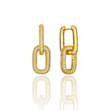 CZ Paper Clip Chain Dangle Earrings Gold / Rhodium (L355)