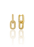 A pair of gold chain-link huggie earrings encrusted with sparkling cubic zirconia stones gleam against a white background.
