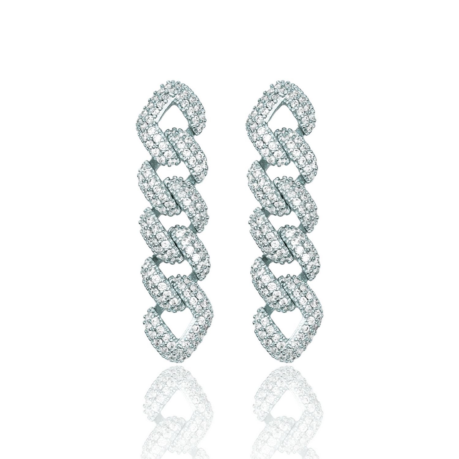 Cuban Link Chain Dangle Drop Earrings With Cubic Zirconia Stones (L214)