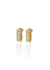 huggie earrings with blue baguette cubic zirconia stones. Modern crystal huggies with a sleek vertical design.
